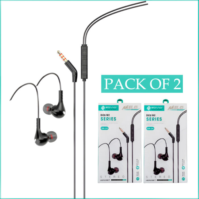 Pack Of 2 SOVO SH-24 MILO Long-Lasting Comfort Wear Stereo Handsfree - Image 3