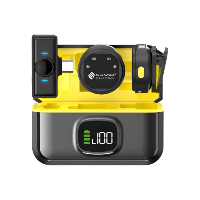 SOVO AUDIA SWM-575 Dual Wireless Lavalier Microph (6) SOVO AUDIA SWM-575 Dual Wireless Lavalier Microphone System with Charging Case, 2.4G Noise Reduction for Interview, Recording, and Content Creation - Image 1