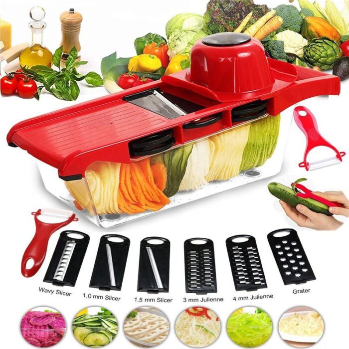 Slicer Vegetable Cutter Grater Chopper Six Interchangeable Blades With Hand Protector - Image 1