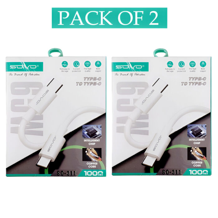 Pack Of 2 SOVO SC-311 Type-C To Type-C Fast Charging Cable - Image 5