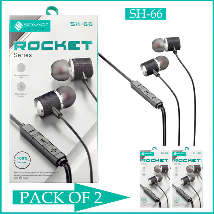 Pack Of 2 Sovo SH-66 Rocket Immersive Three-Dimensional Surround Beautiful Sound Quality Handsfree - Image 1