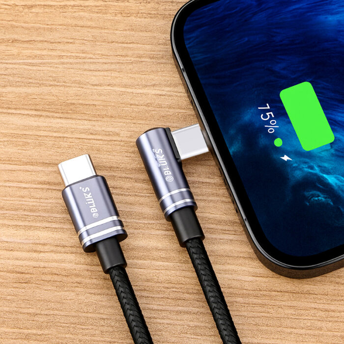 BLUK’S BX-463 High-Speed 100W Type-C to Type-C Elbow Design Fast Charging Braided Cable - Image 3