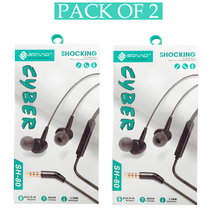 Pack Of 2 SOVO SH-80 Cyber Shocking 3D Stereo Sound Handsfree - Image 2