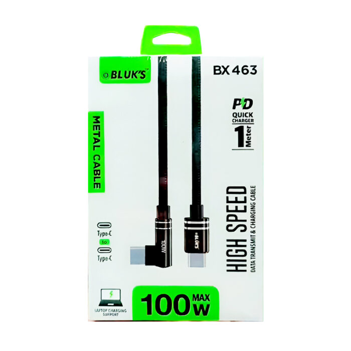 BLUK’S BX-463 High-Speed 100W Type-C to Type-C Elbow Design Fast Charging Braided Cable - Image 6