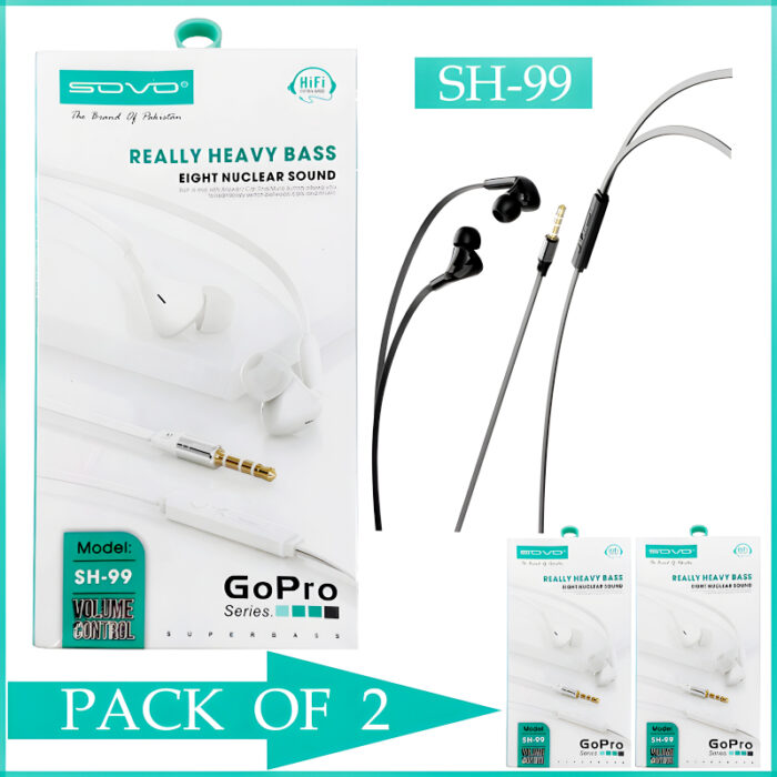 Pack Of 2 SOVO SH-99 GoPro Heavy Bass Comfortable Wear Handsfree - Image 1