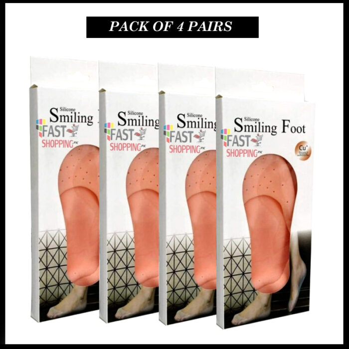 Pack Of 4 Pairs Smiling Foot Anti Crack Full Length Silicone Foot Protector Moisturizing Socks For Foot-Care - Image 5