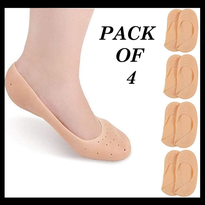 Pack Of 4 Pairs Smiling Foot Anti Crack Full Length Silicone Foot Protector Moisturizing Socks For Foot-Care - Image 1