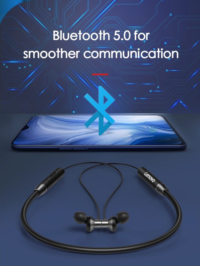 Lenovo HE05 Bluetooth 5.0 Neckband Wireless Stereo Sports Magnetic Headphones IPX5 Waterproof - Image 3