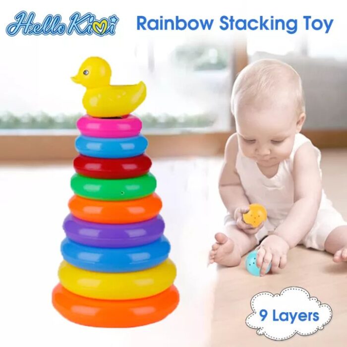 Stacking Rainbow Ring Toy Montessori Plastic Circle Pyramid Stack Sort Tower - Image 1