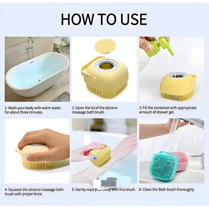 Set of 2 Soft Silicone Massage Bath Brushes with Soap Dispenser and Easy-Clean Design - Image 3