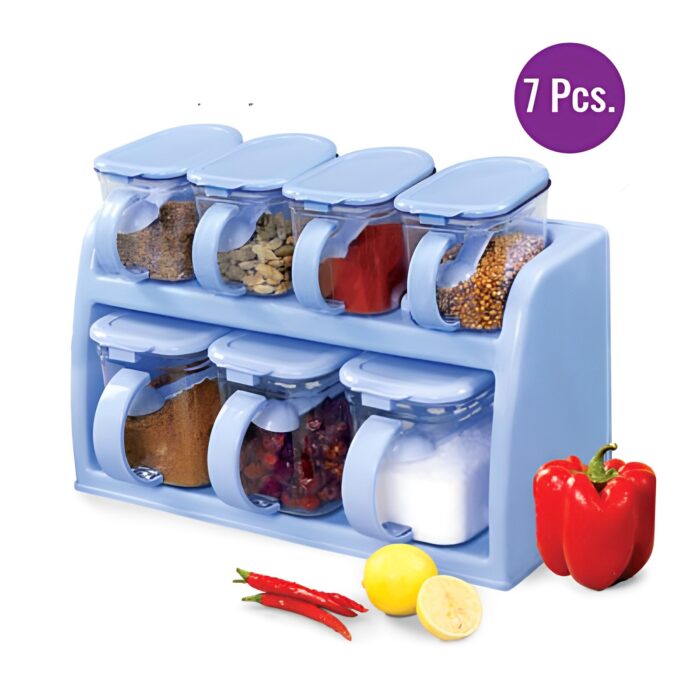 Premium Quality 2 Tier Set Of 7 Jars Spice Rack - Image 1