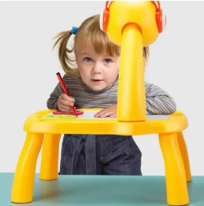 Table with light and with music inside | Mini Art Drawing Board Leds Projector Light Toy Children Kids Painting Table Small Desk(Random Color) - Image 8