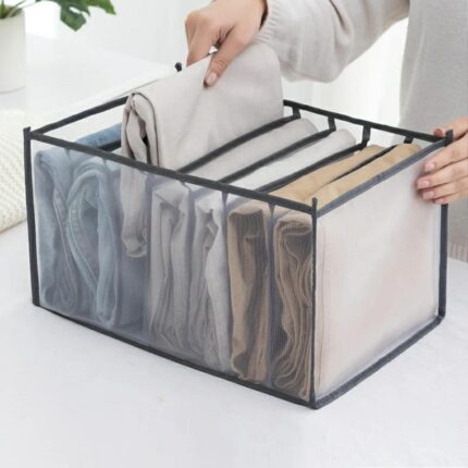 7 Grids Washable Wardrobe Clothes Organizer, Jeans Compartment Storage Box, Clothes Drawer Mesh Separation Box, Portable Foldable Closet