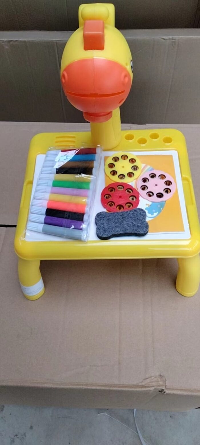 Table with light and with music inside | Mini Art Drawing Board Leds Projector Light Toy Children Kids Painting Table Small Desk(Random Color) - Image 9