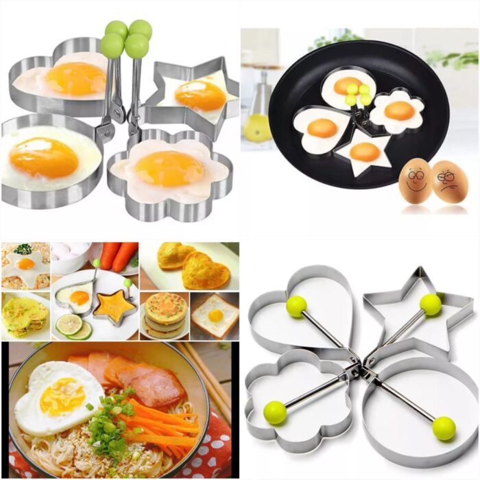 Pack Of 4 New Mould Style Fried Egg Pancake Shaper | Egg Shaper Kitchen Tools Star, Heart, Round, Flower Shaped Stainless Steel - Image 1