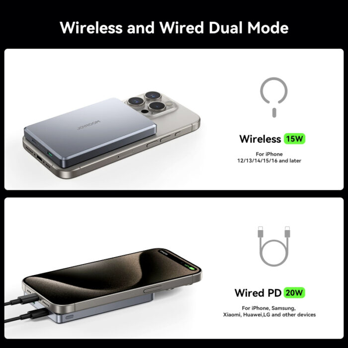 Joyroom JR-PBM08 Pro 10000mAh Magnetic Wireless Power Bank with 20W Fast Charging, Ultra-Slim Metal Design, USB-C and Lightning Input - Image 5