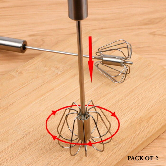 Pack Of 2 Stainless Steel Hand Pressure Rotating Semi-Automatic Mixer Coffee Milk Mixing Tools - Image 4
