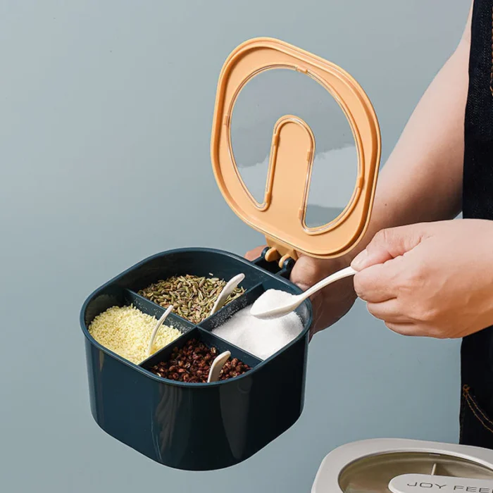 Combo Deal - 4 Section Spice Container Box & Multi-function Spit Bone 10 Plate Set Kitchen Storage Organizer (Random color) - Image 8