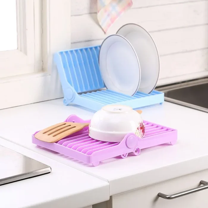 Small Kitchen Foldable Dish Plate Drying Rack | Multipurpose Space Saving Storage Organizer Plastic Rack (Random color) - Image 7