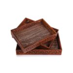 (pack of 3) Wooden Serving Tray Set with handles Wood Serving Trays for Tea Coffee Food Platter Household Kitchen Multipurpose Use - Image 3