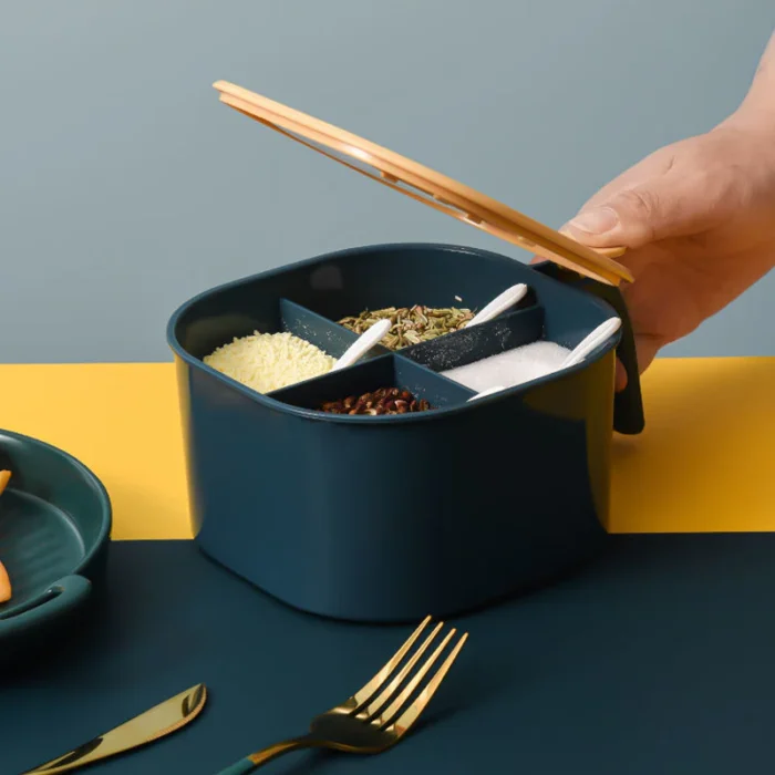 Combo Deal - 4 Section Spice Container Box & Multi-function Spit Bone 10 Plate Set Kitchen Storage Organizer (Random color) - Image 5