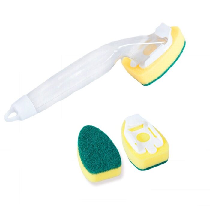 3 Sponge Heads Handheld Soap Scrubber Cleaner Dish Wand Brush Cleaning Tool - Image 2
