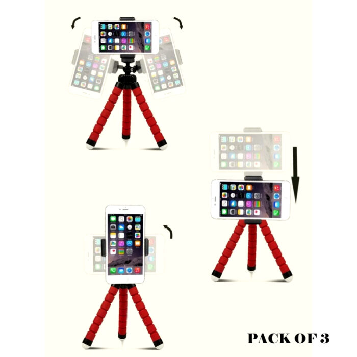 Pack Of 3 Portable Flexible Sponge Adjustable Octopus Tripod Phone Stands - Image 3