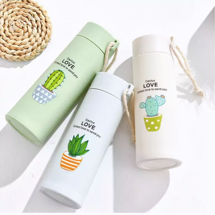 Cactus Love Print Style Glass Water Bottle - 400ml (Random color) - Image 4
