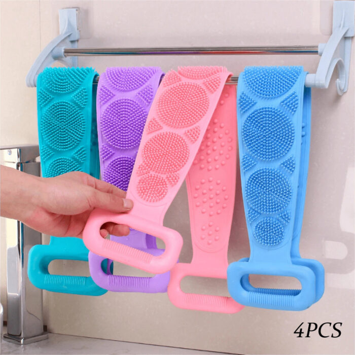 Pack Of 4 Silicone Back Scrubber Soft Loofah Bath Towel And Massage Belt - Image 3