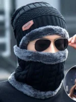 Head & Neck Cap Beanies Combo - woolen winter beanie cap with neck warmer muffler for men and women (Black) - Image 12