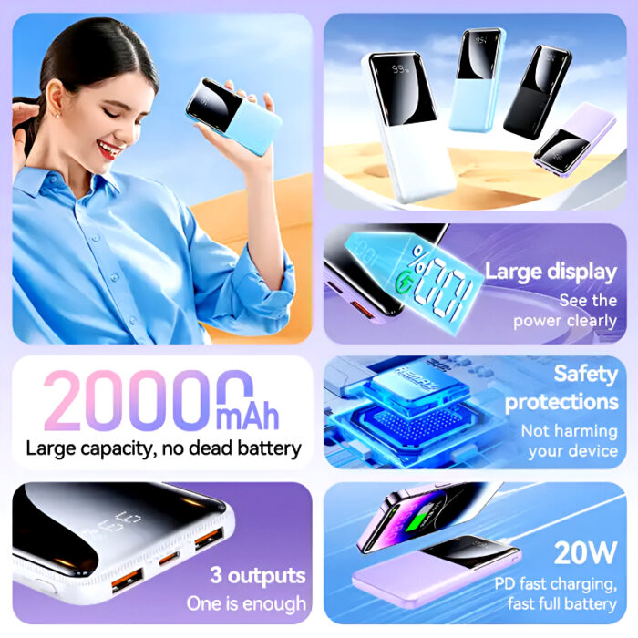 RPP-623 Remax 20000mAh LED Display, PD+QC 20w+22.5W Fast Charging Multi-Device Compatibility Powerbank - Image 8