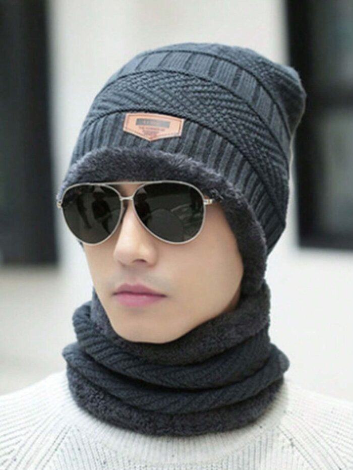 Head & Neck Cap Beanies Combo - woolen winter beanie cap with neck warmer muffler for men and women (Black) - Image 10
