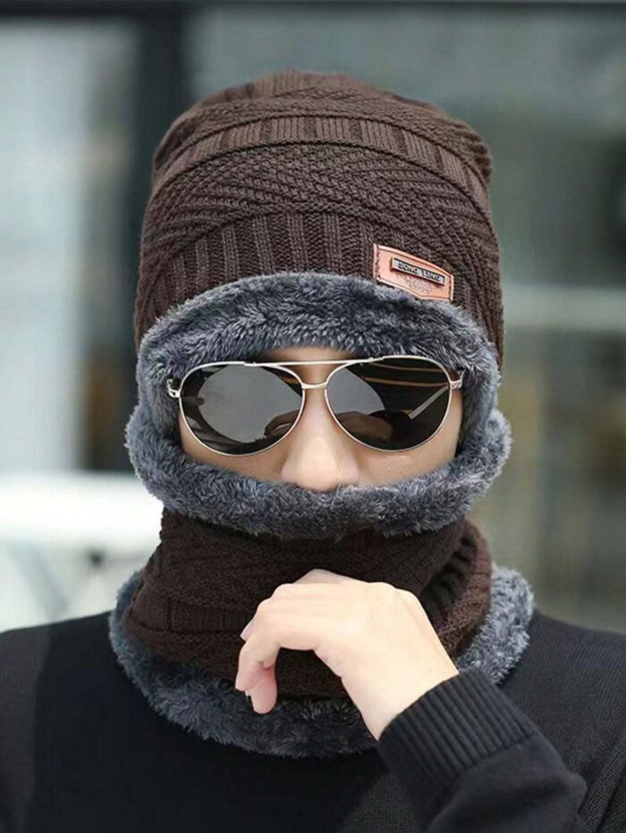 Head & Neck Cap Beanies Combo - woolen winter beanie cap with neck warmer muffler for men and women (Black) - Image 11