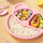 5 Pcs Bear Plate Set - Cartoon compartment dinner plate | Includes Divided Plate, Fork & Spoon, Perfect For Toddlers & Preschoolers (Random color) - Image 9