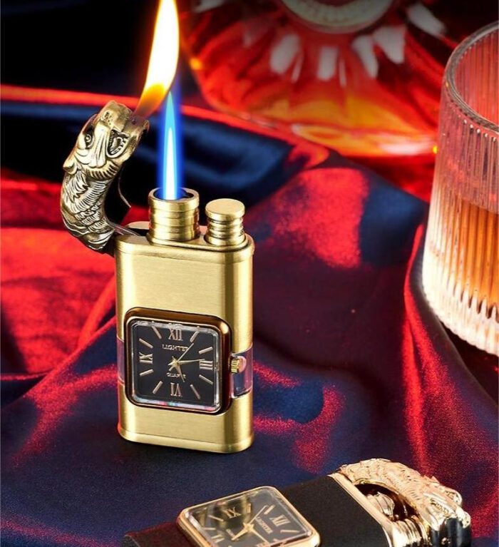 Refillable Dragon Design Fancy Watch Lighter | Best Quality Watch Lighter | Dual Flame Lighter | Lighter With Metal Body ( Random Color ) ( Without Box ) - Image 1