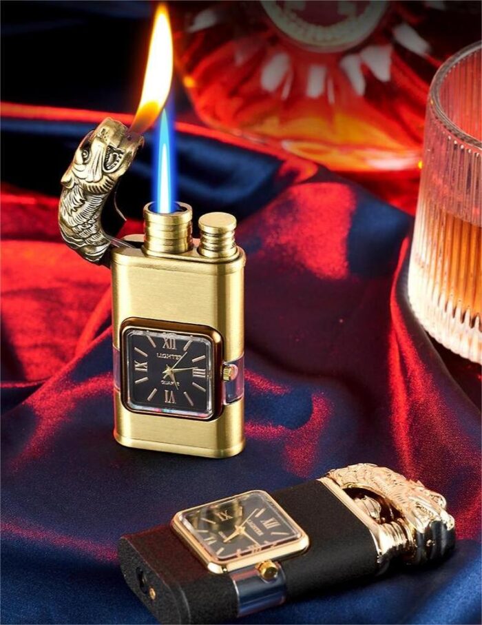 Refillable Dragon Design Fancy Watch Lighter | Best Quality Watch Lighter | Dual Flame Lighter | Lighter With Metal Body ( Random Color ) ( Without Box ) - Image 3
