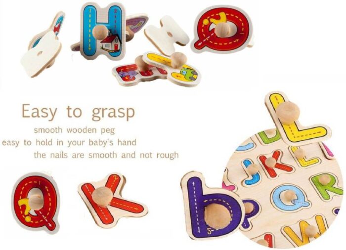 Montessori Wooden Alphabets Puzzle Picture Board With Knobs Alphabets Toys for kids - Image 4