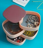 360° Rotating Jewelry Storage Box 4 Layers Portable Travel Jewellery Organizer with mirror - imported china (Random color) - Image 2