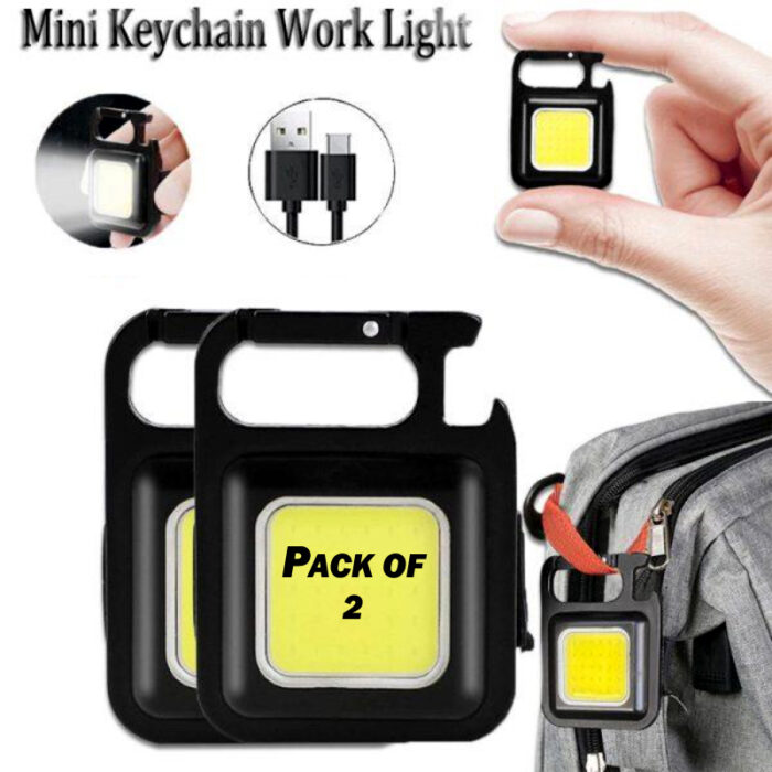Pack of 2 Portable Multifunctional Super Bright COB Rechargeable Keychain Lights - Image 2