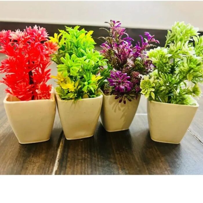 Pack of 4 Mini Planters | Artificial Decoration mini Plants - Image 3