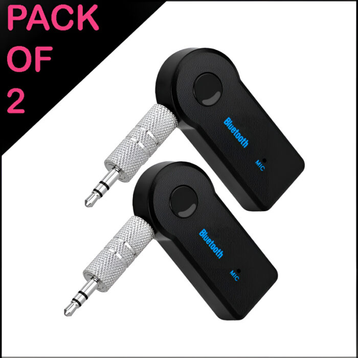 Pack of 2 Bluetooth 5.0 Transmitter Adapters with 3.5mm Audio Jack - Wireless Music Handsfree Car AUX Headphone Receivers - Image 2