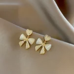 Heart Bow Zircon Korean Earring  for Women(Golden) - Image 4