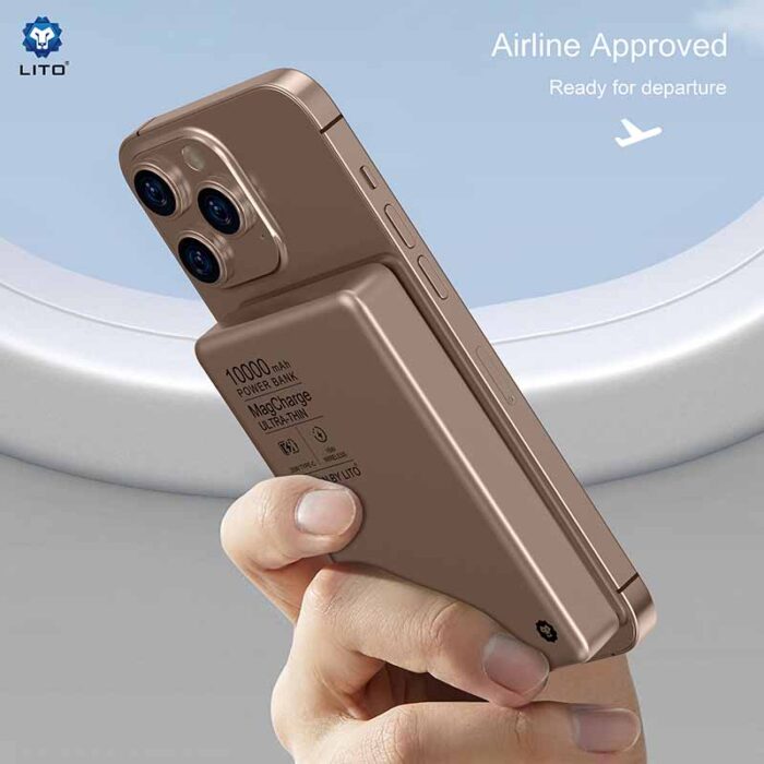 LITO LP01 Compact And Portable Bronze 10,000mAh Wireless Magnetic MagSafe Power Bank with 15W Wireless & 20W Fast Charging - Image 2
