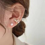Korean Golden Fishtail Fashion Stud Earrings For Women Jewelry Trendy Simulated Pearl Butterfly Earrings Piercing - Image 3