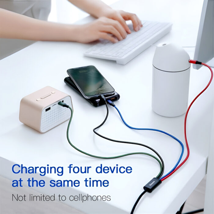 Baseus 4 in 1 Dual iPhone + Type C + Micro USB High Quality Nylon Braided Universal Multi Charging Cable - Image 7