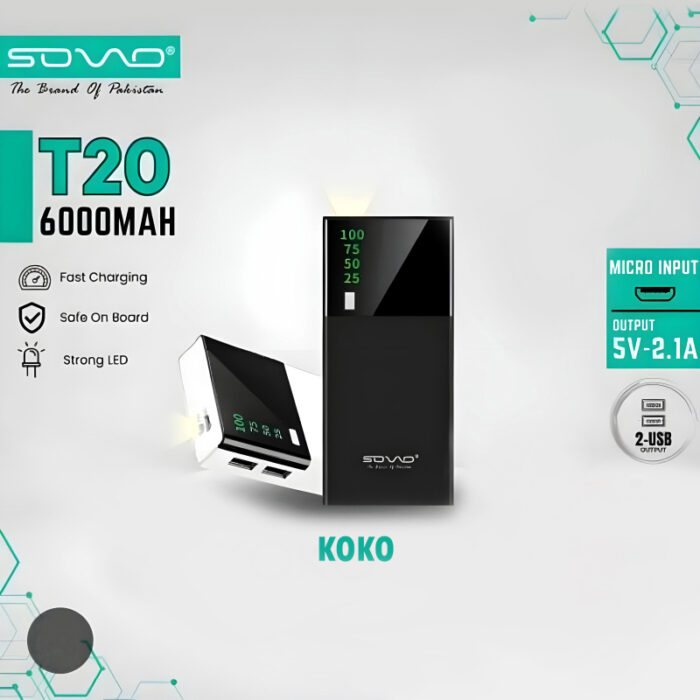 23654ab2bd853de150d1c9fbd5601e3a.jpg_750x750.jpg_-1.jpg Sovo T20 6000mAh Portable Charger Power Bank With LED Flashing And Dual USB Output For Optimal High-Speed Charging - Image 1