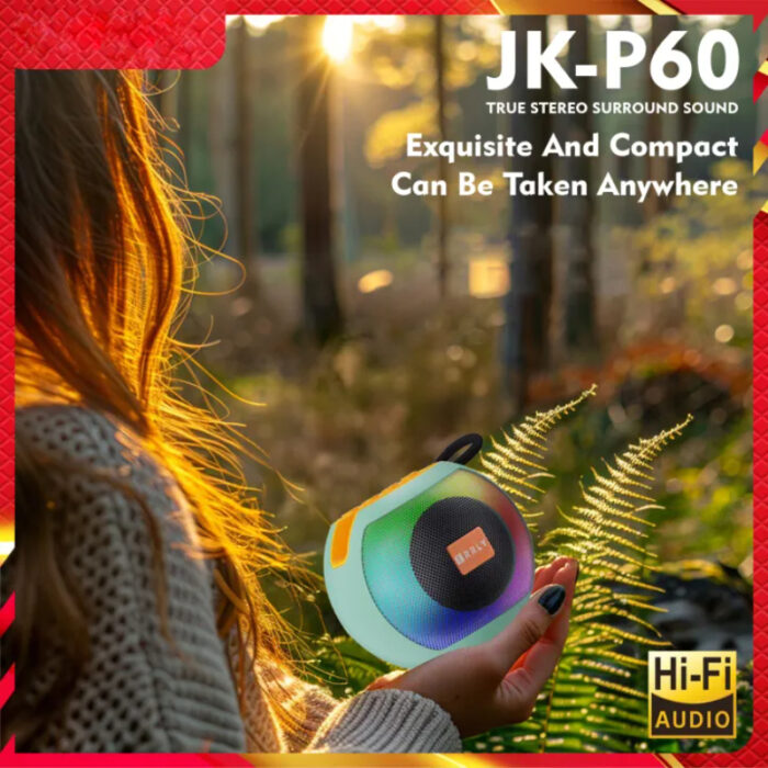 JK-P60 Portable Hi-Fi Bluetooth Speaker with Dynamic RGB LED Lights and Powerful Bass - Image 3
