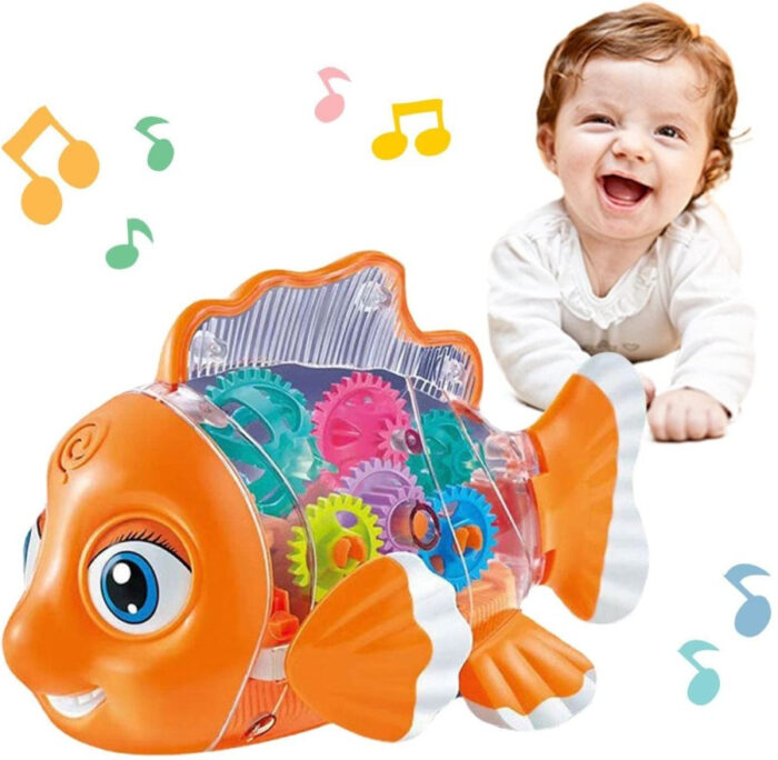 Electric Universal Transparent Gear Fish Swing Colorful Lights Musical Toys For Children - Image 1