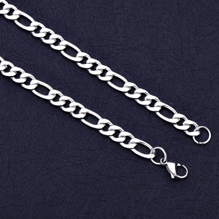 Durable & Glossy Finish Men's Solid Stainless Steel Figaro Chain Bracelet - Image 3