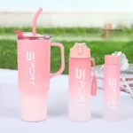 (Pack of 3) Water Bottles Set, Sports Water Cups, Portable Drinking Cups, Summer Drinkware, For Outdoor Camping, Hiking, Fitness (Random Color) - Image 3